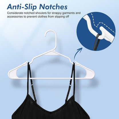HOUSE DAY Plastic Hangers - 20 Pack White Non-Slip Clothes Hangers for T-Shirts, Dresses & Coats