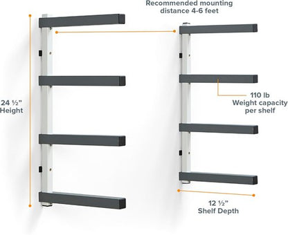 Bora 4-Level Lumber Storage Rack - Space-Saving Metal Shelf for Wood & Garage Organization | PBR-0420 White Gray