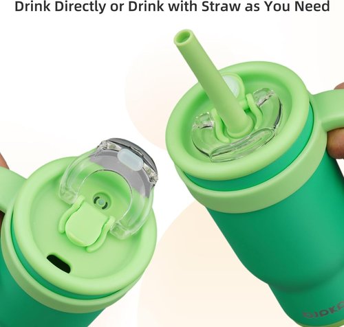 BJPKPK 18 Oz Insulated Travel Tumbler - Stainless Steel Mug with Handle & Straw | Olive Green