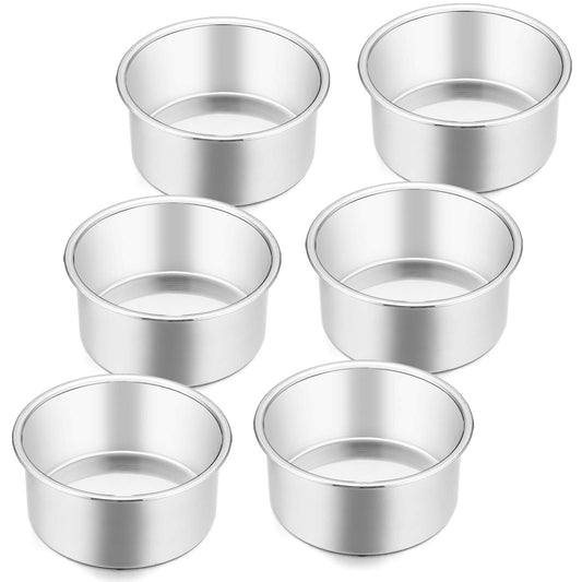 E-far 4 Inch Small Cake Pan Set of 6, Stainless Steel Mini Round Smash Cake Baking Pans Tins, Non-Toxic & Healthy, Mirror Finish & Dishwasher Safe