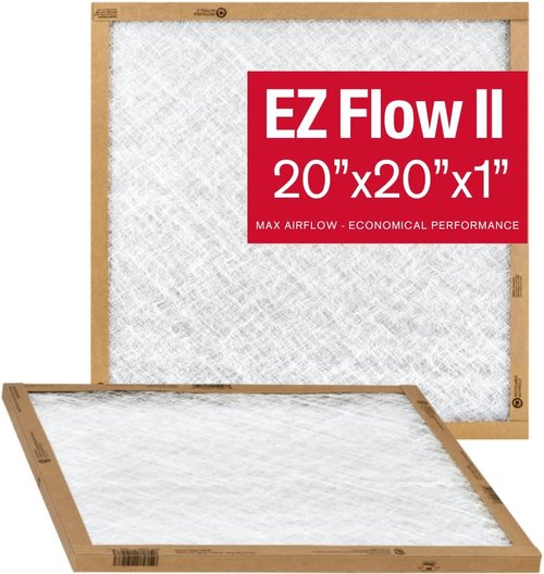 Flanders EZ-Flow II 20x20x1 Air Filters - MERV 1, High-Airflow, Energy-Efficient Fiberglass Media (2-Pack)