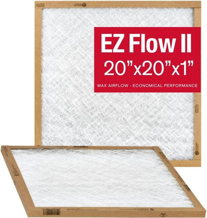 Flanders EZ-Flow II 20x20x1 Air Filters - MERV 1, High-Airflow, Energy-Efficient Fiberglass Media (2-Pack)