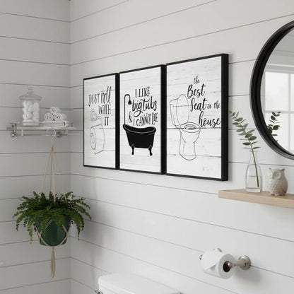 Funny Bathroom Quotes Wall Art by 3Pcs | Minimalist Black & White Prints for Washroom Decor - 12x16in Unframed