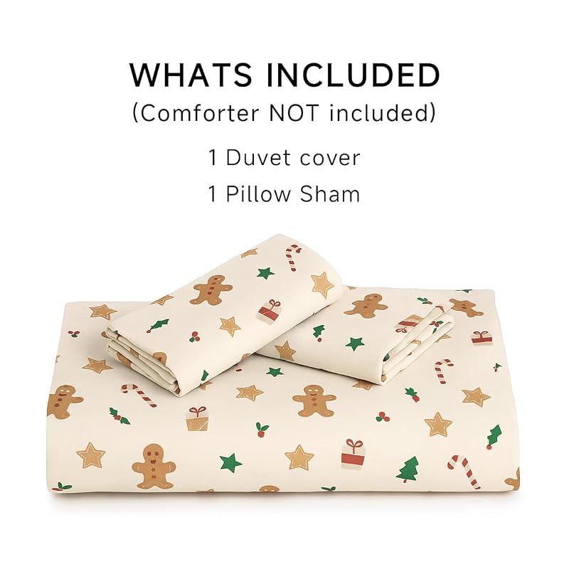 Beige Cartoon Christmas Duvet Cover Twin - 1 Duvet Cover + 1 Pillowcase, Microfiber, For Kids & Adults (Variation: Beige Cartoon+Twin(No Comforter))