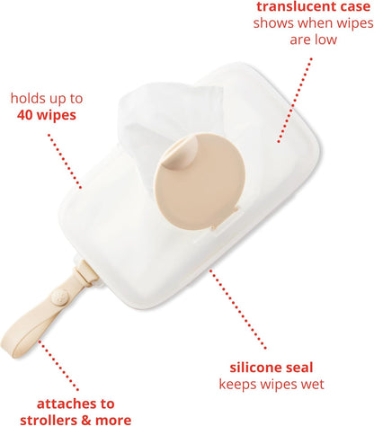 Skip Hop Baby Wipes Dispenser Case - Travel-Friendly Holder for Up to 40 Wipes | Snug Seal, Oat