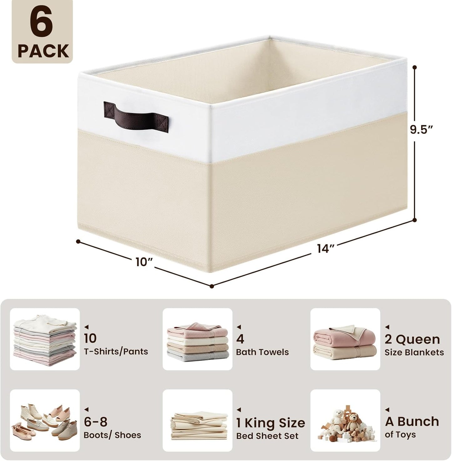 Criusia Large Toy Storage Organizer - 6 Pack Collapsible Bins for Kids | Perfect for Playroom & Nursery (14L x 10W x 9.5H)