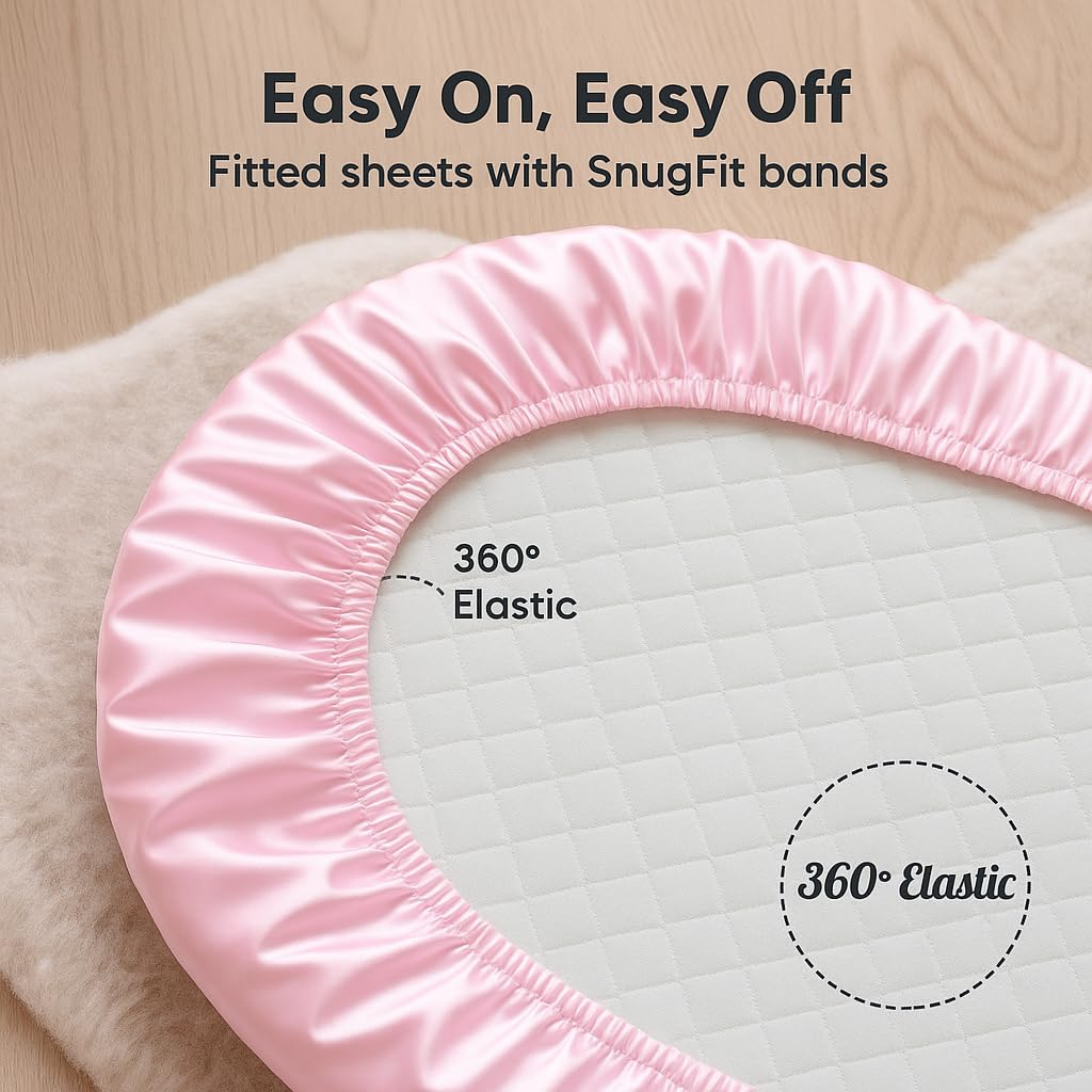 Skiennix Satin Bassinet Sheets - Soft Silk Feel for Cradle Mattress | 2 Pack in Pink & Purple