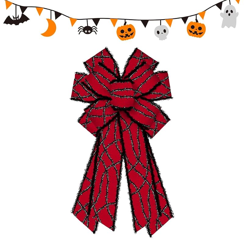 Red Halloween Wreath Bow with Velvet Finish - Large Decorative Thanksgiving & Door Decor