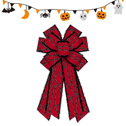 Red Halloween Wreath Bow with Velvet Finish - Large Decorative Thanksgiving & Door Decor