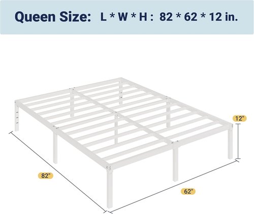 Allewie Queen Bed Frame - 12-Inch Metal Platform with Storage | No Box Spring Needed, Easy Assembly, White