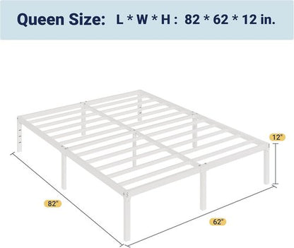 Allewie Queen Bed Frame - 12-Inch Metal Platform with Storage | No Box Spring Needed, Easy Assembly, White