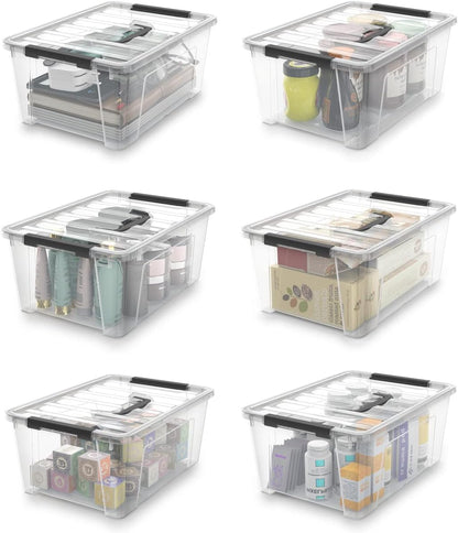 WYT Clear Storage Bins - 6-Pack Organizer Boxes with Handles and Lids | 5-Litre Capacity