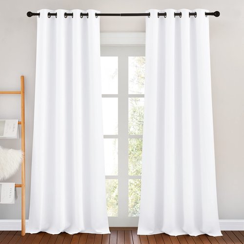 NICETOWN White Room Darkening Draperies and Curtains - Home Fashion Energy Saving Grommet Top Room Darkening Drape Panels for Bedroom (Set of 2, 46 by 90 Inch, White)