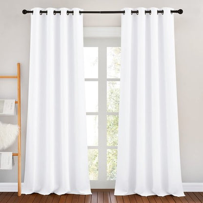 NICETOWN White Room Darkening Draperies and Curtains - Home Fashion Energy Saving Grommet Top Room Darkening Drape Panels for Bedroom (Set of 2, 46 by 90 Inch, White)