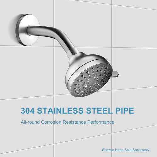 OFFO Shower Arm with Flange, 6 in Brushed Nickel Wall Mount Replacement Angle Shower Head Arm Wall-Mounted For Fixed Shower Head & Handheld Showerhead