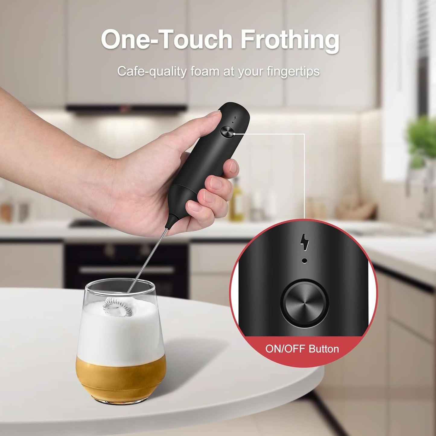 Skiennix Handheld Milk Frother - Rechargeable Electric Whisk for Coffee, Latte & Matcha | Perfect for Hot Chocolate & Protein Drinks