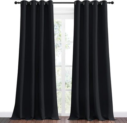 NICETOWN Blackout Patio Curtain Shades - Thermal Insulated Grommet Drapes, 55"x120", Black | Summer Home Decor