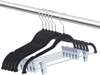 OIKA Black Velvet Hangers - Space-Saving Non-Slip Clips for Skirts & Dresses | 20 Pack, 16.7-Inch