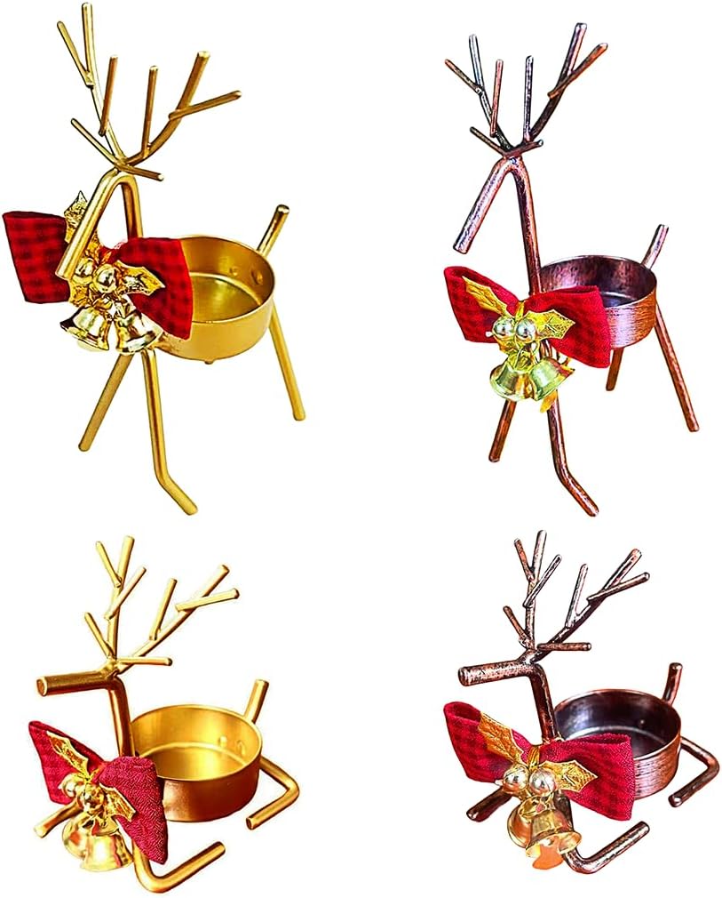 Skiennix Christmas Candle Holders - 4pcs Reindeer Tealight Centerpieces | Metal Holiday Decor