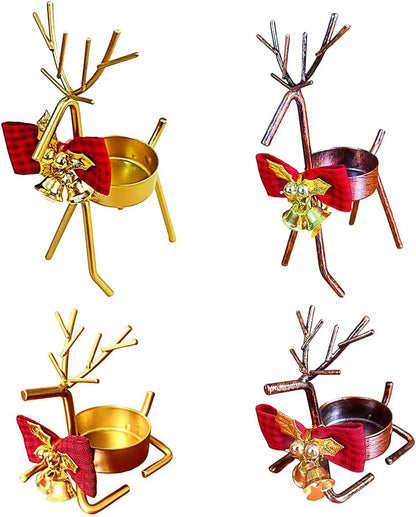 Skiennix Christmas Candle Holders - 4pcs Reindeer Tealight Centerpieces | Metal Holiday Decor