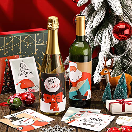 Christmas Wine Bottle Label Stickers - Cartoon Style, 54 Pack