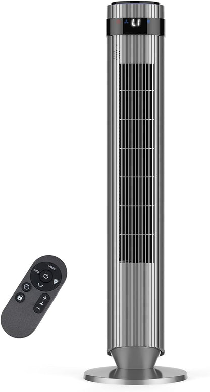 OLIXIS Tower Fan - Quiet 28dB Bladeless Oscillating Fan with Remote, 12H Timer, 5 Speeds | Grey