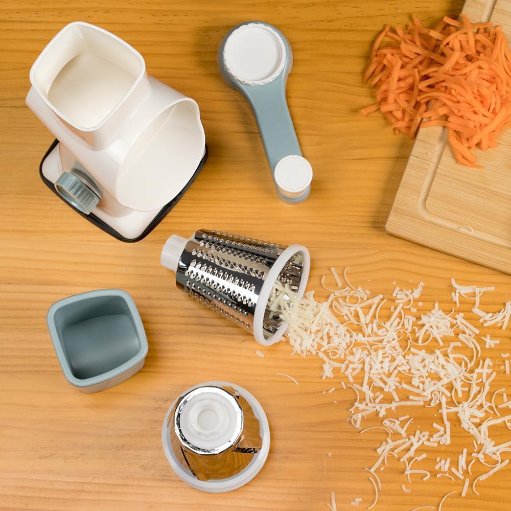 Skiennix Cheese Grater - Hand Crank Stainless Steel Shredder with 3 Blades for Vegetables & Nuts