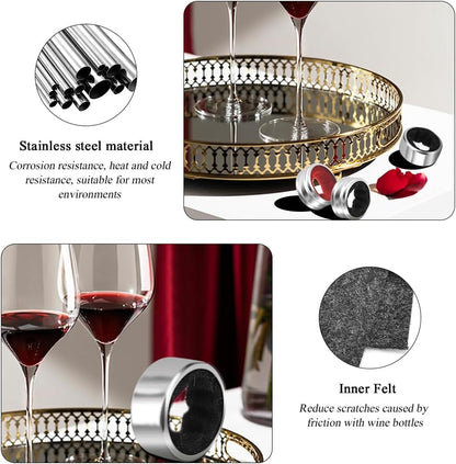 Stainless Steel Wine Bottle Collars, Classy Wine Collar Drip Rings, 4 Pack Simple and Durable Wine Drop Stoppers with Velvet Felts, Small Handy Gadgets for Kitchen and Bar
