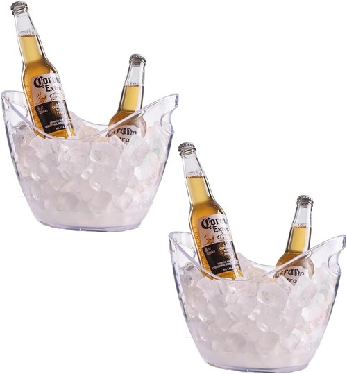 Clear Ice Bucket 2 Pack, 4L Acrylic Ice Buckets for Parties - Beverage Tub for Champagne, Beer, Wine Bottles, Large Drink Cooler Bin for Home or Commercial Use