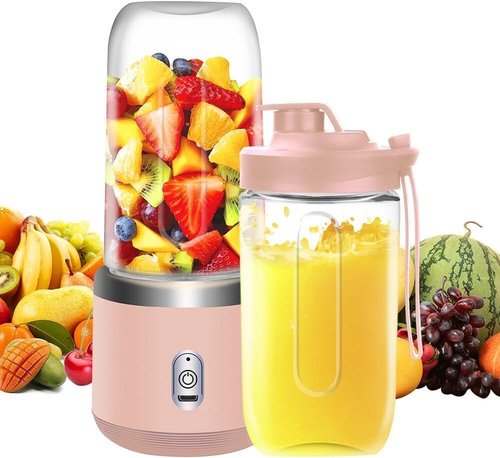 Blender for Shakes and Smoothies, 400ml, 2 To-Go Portable Cups with Lid, Personal Blender, Easy to Clean, for Kitchen, Juices, Baby Food, Mixer (Pink)