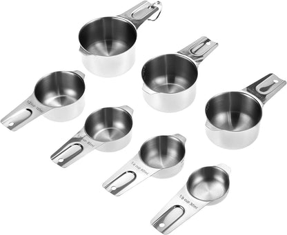 QWORK Stainless Steel Measuring Cups - Set of 7 Nesting Kitchen Tools for Cooking & Baking