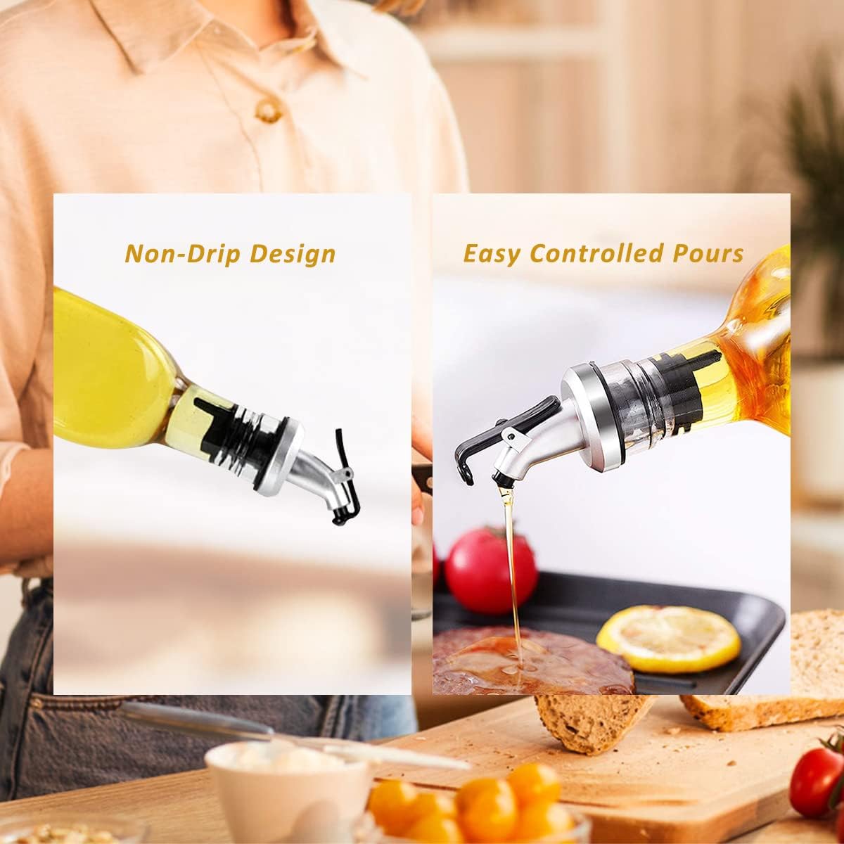 YULEER Olive Oil Bottle Dispenser, 6 Pack 17oz / 500ml Glass Oil and Vinegar Dispenser Bottles for Kitchen with Airtight Nozzle Plug & Pouring Spouts