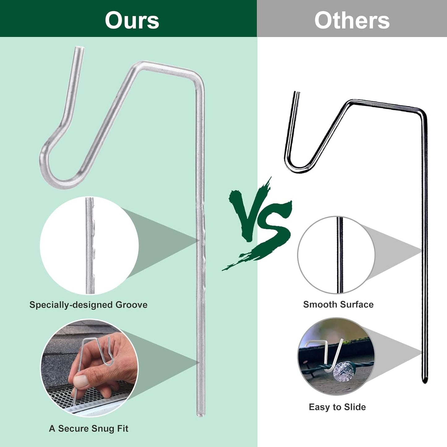Skiennix 100-Count Metal Gutter Hooks - Durable Outdoor Christmas Light Hangers for Easy Installation
