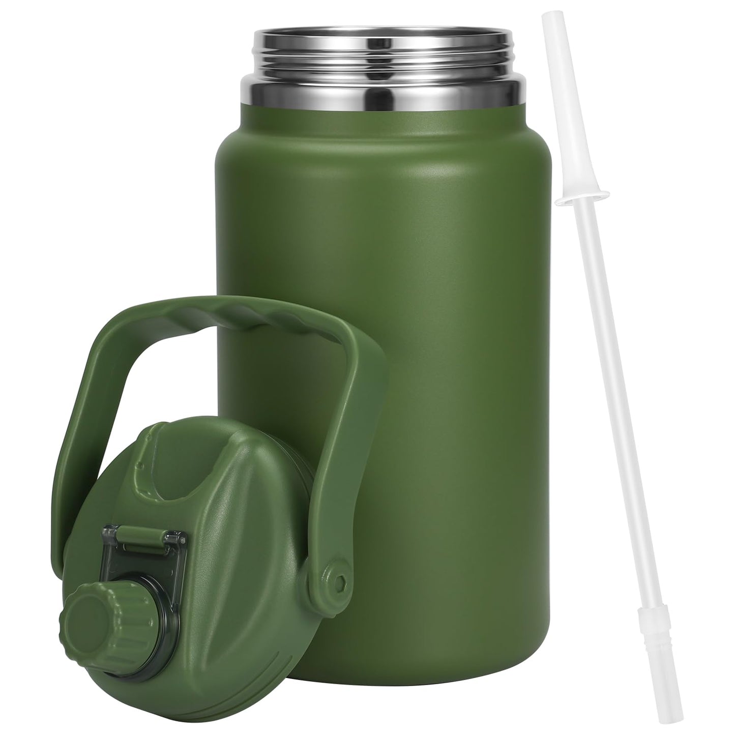 Olerd 135oz/1 Gallon Coffee Insulated Thermoses for Travel - Large Insulated Water Jug Classic Vacuum Bottle with Straw - 4.0L Stainless Steel Ice buckets for Hiking Fishing（Green） ﻿