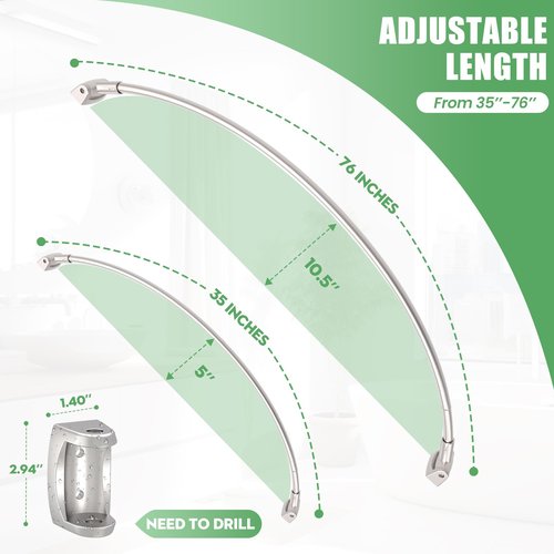 Brushed Nickel Curved Shower Curtain Rod 33-78 Inches Adjustable Splicing Design Curved Shower Rods Round Shower Curtain Rod Rust Proof Stainless Steel Curved Shower Rods For Bathroom Need to Drill