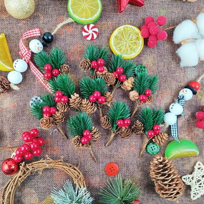 Christmas Floral Picks with Pine Cones and Red Berries, 30 Pack for Holiday Decoration