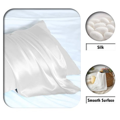 Silk Pillow Cases 2 Pack,Soft Breathable and Sliky Standard Size Pillow Cases Set of 2,Natural Mulberry Silk Pillowcase Set of 2 for Hair and Skin with Hidden Zipper (White,20"X 26",2pcs)