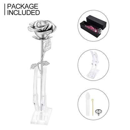 Rose Flower Keepsake Urn for Ashes Sympathy Gift Small Stainless Steel Urn Mini Cremation Urn Keepsake Rose for Sharing Human Ashes-Silver