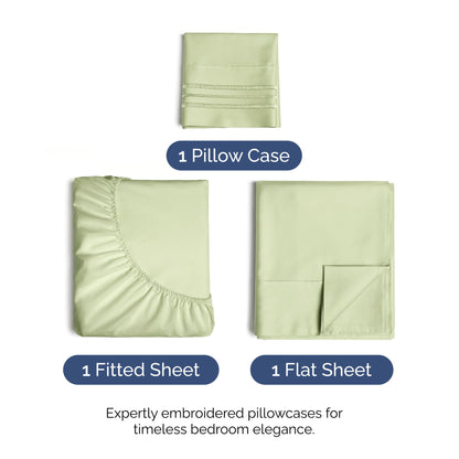 Twin XL Size 3 Piece Sheet Set - Comfy Breathable & Cooling Bed Sheets Set - Hotel Luxury Bedding for Women, Men, Kids, Teens, Boys & Girls - Deep Pockets & Wrinkle Free - Oeko-Tex - Light Sage Green