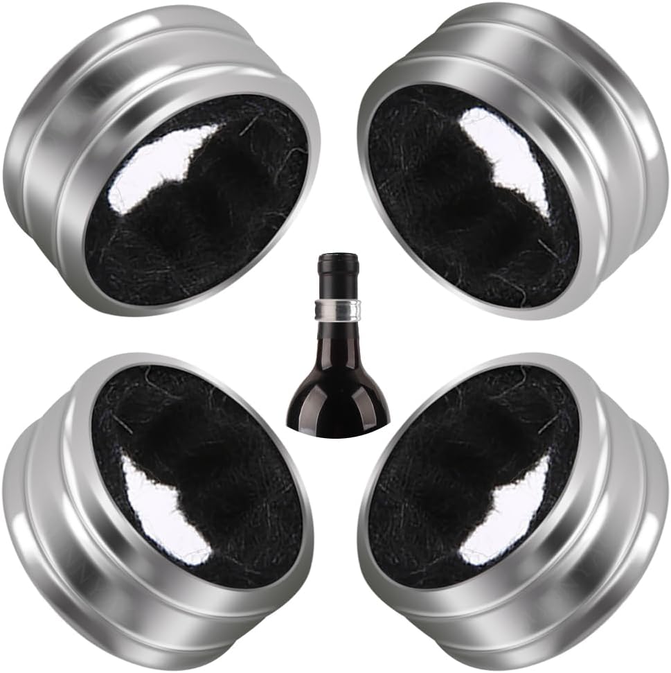 Stainless Steel Wine Bottle Collars, Classy Wine Collar Drip Rings, 4 Pack Simple and Durable Wine Drop Stoppers with Velvet Felts, Small Handy Gadgets for Kitchen and Bar