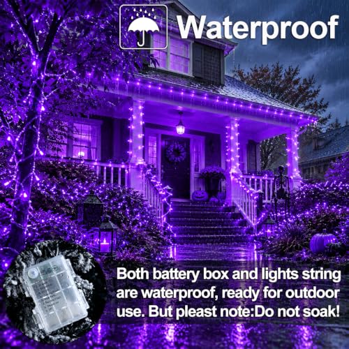 Purple Fairy String Lights Battery Operated Halloween Decor - 26ft with 8 Modes