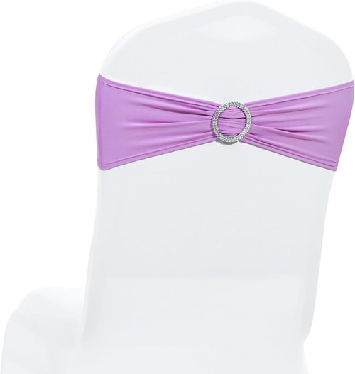 MDS Premium Stretch Spandex Chair Sashes - Pack of 100 Light Purple Covers with Buckle Slider for Weddings & Events