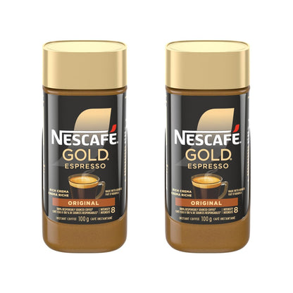 NESCAFE Gold Espresso Instant Coffee - Rich Flavor & Aroma - 100g Jar (2 Pack)