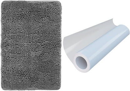 Gorilla Grip Bath Rug & Two-Way Sun Blocking Window Film - Machine Washable Gray Rug & Frosted Peel and Stick Film 11.8x78.7