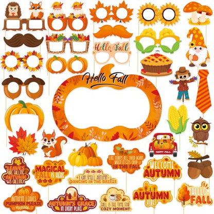 Fall Photo Props Set with Pumpkin Frame - 36 Pieces Fall Festival Decorations