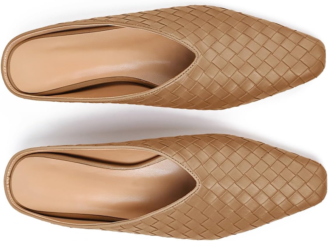 Woven Mules for Women Slip on Comfortabke Metallic Slides Ladies Trendy Square Toe Hidden Wedge Mules