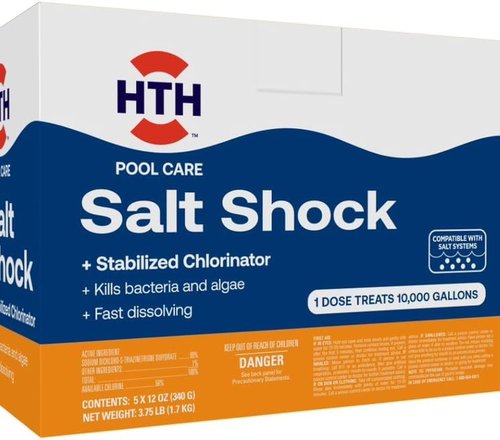 HTH 52047 Swimming Pool Care Salt Shock - Stabilized Chlorinator, Treats 10,000 Gallons | 5 Packets