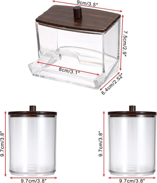 Hipiwe Acrylic Cotton Ball Holder - Clear Qtip Canister with Lid | Bathroom Makeup Organizer - 3 Pack