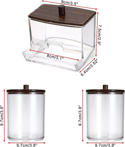 Hipiwe Acrylic Cotton Ball Holder - Clear Qtip Canister with Lid | Bathroom Makeup Organizer - 3 Pack