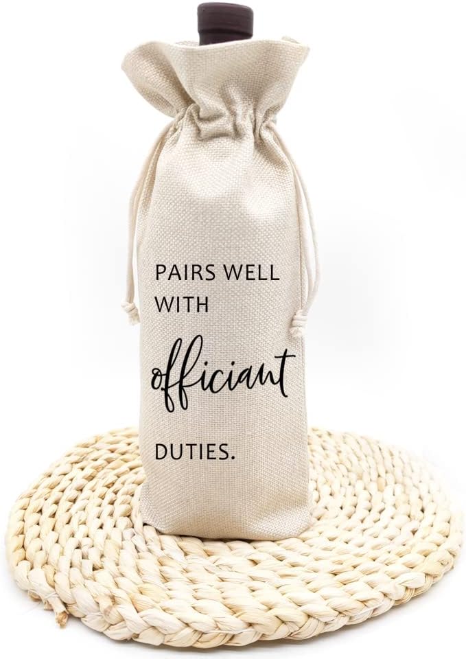 Socive Wedding Wine Bag, Officiant Wine Bag Gift, Officiant & Pastor Gifts, Burlap Drawstring Wine Bag